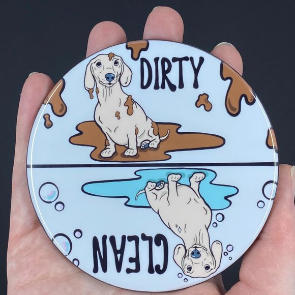 Cream Dachshund Dog Clean Dirty Dishwasher Magnet - Picture 2 of 4